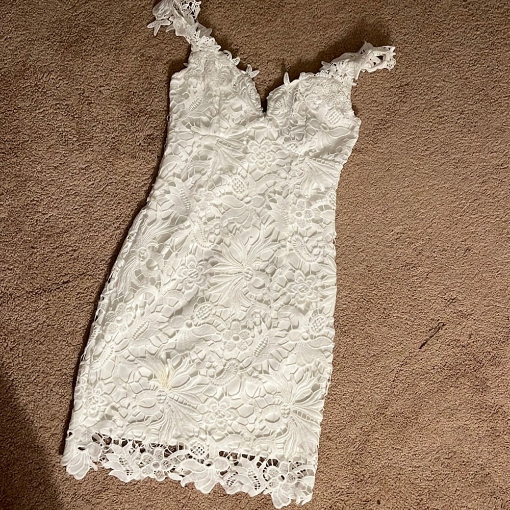 Lulus Lace Overlay Dress - White - Small